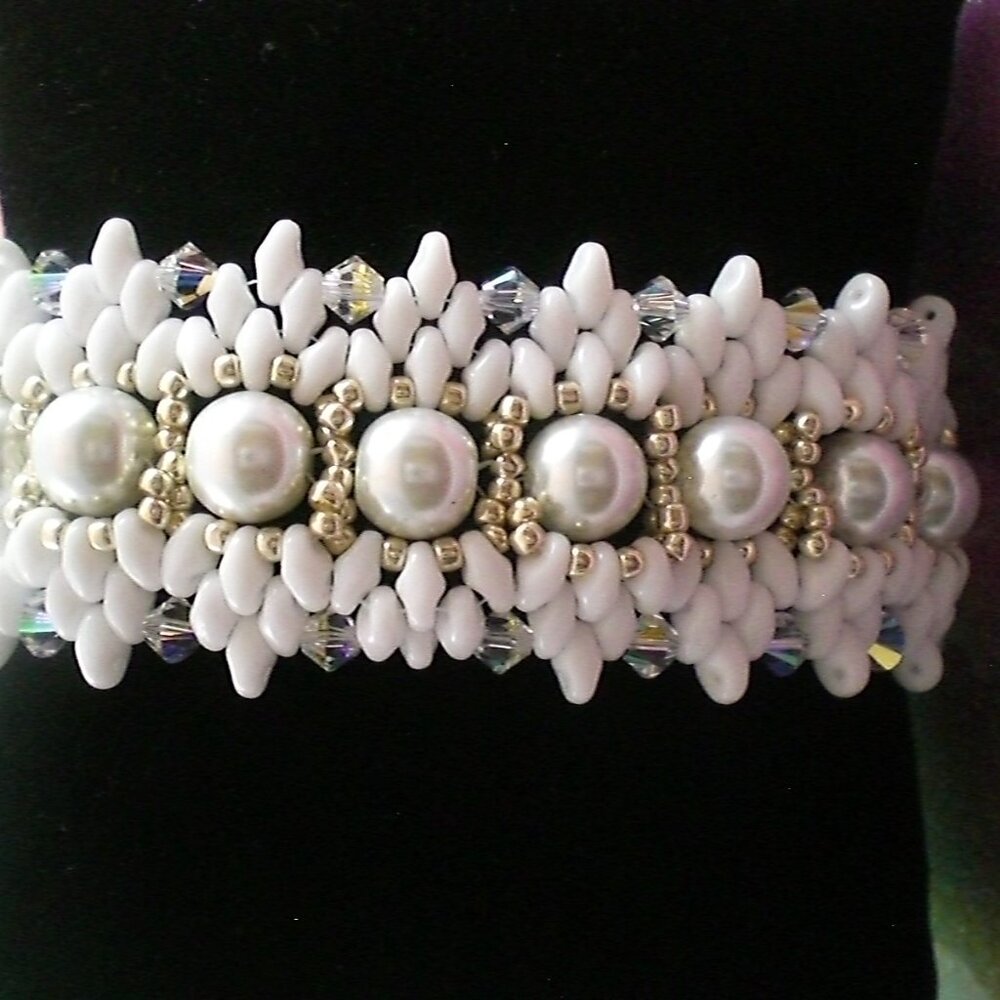 Genesis Pearl Wedding Bracelet; Hand Beaded, Couture, Wedding, White Pearls - Picture 5 of 5